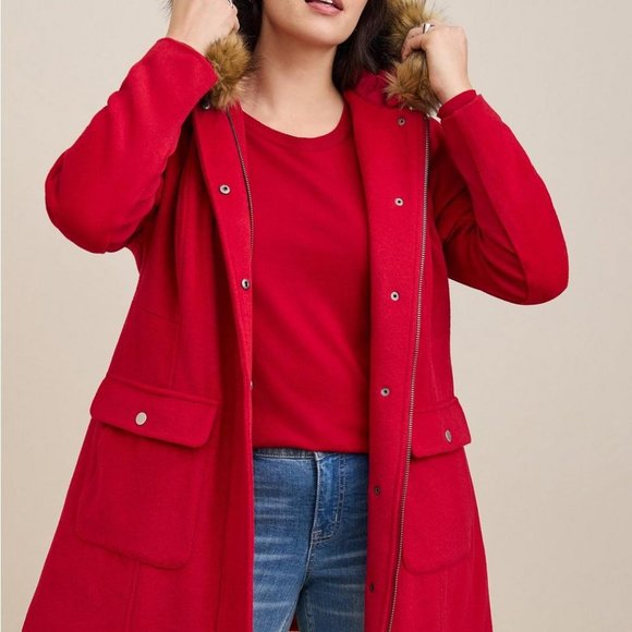 Torrid Plus Size Wool Zip Front Faux Fur Trim Coat Size 5 - Picture 4 of 6